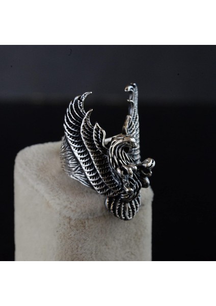 Erkekler Için Sterling Gümüş Yüzük - Büyük ve Ağı Heavy Phoenix Ölüm Kafası Biker Yüzüğü indirimleri