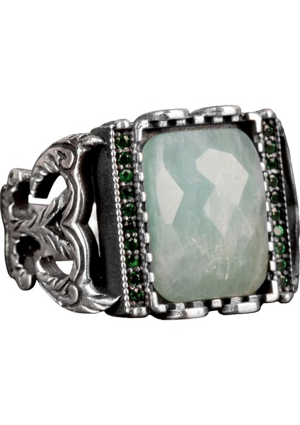 Akvamarin Erkek Yüzüğü, 925 Ayar Gümüş Yüzük, Doğal Akvamarin Taşlı Yüzük