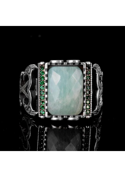 Akvamarin Erkek Yüzüğü, 925 Ayar Gümüş Yüzük, Doğal Akvamarin Taşlı Yüzük fiyatları