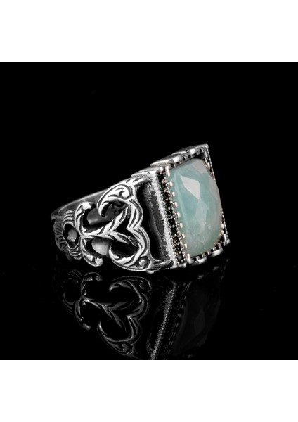 Akvamarin Erkek Yüzüğü, 925 Ayar Gümüş Yüzük, Doğal Akvamarin Taşlı Yüzük fırsatları