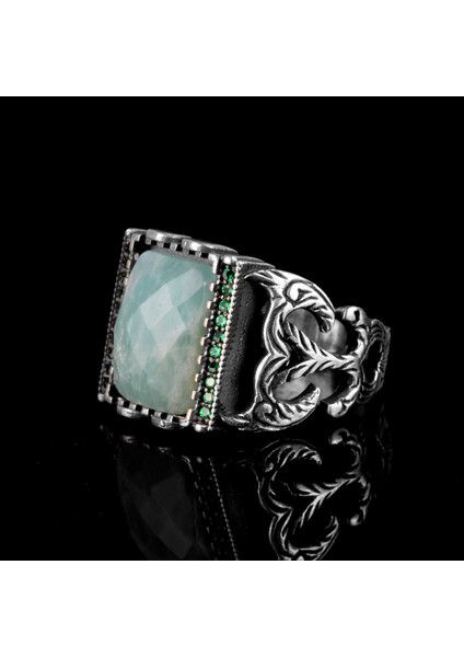 Akvamarin Erkek Yüzüğü, 925 Ayar Gümüş Yüzük, Doğal Akvamarin Taşlı Yüzük indirimleri