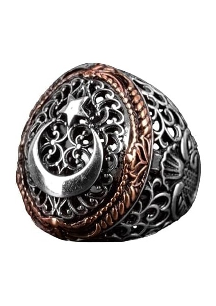 Gümüş Erkek Yüzük, Ay ve Yıldız Yüzüğü, Türk Barağı Yüzük