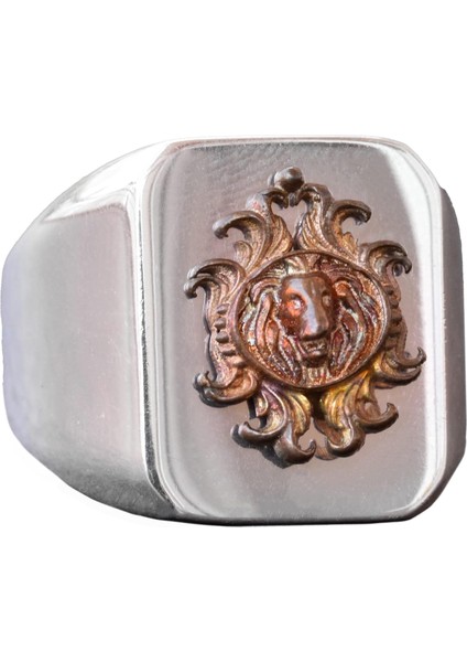 Ateşli Gümüş Yüzük - Sembollerle (Aslan) Erkek Yüzüğü