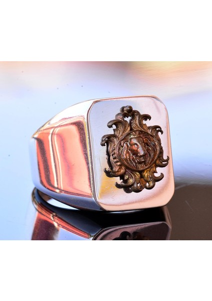 Ateşli Gümüş Yüzük - Sembollerle (Aslan) Erkek Yüzüğü modelleri