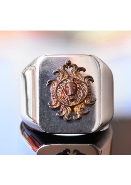 Ateşli Gümüş Yüzük - Sembollerle (Aslan) Erkek Yüzüğü indirimleri