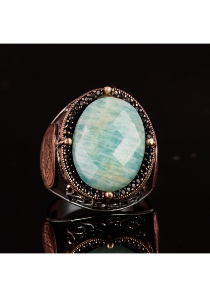 Doğal Amazonit Taşlı Yüzük, Süleyman'ın Mührü Yüzüğü - 925 Ayar Gümüş Yüzük Erkekler Için modelleri