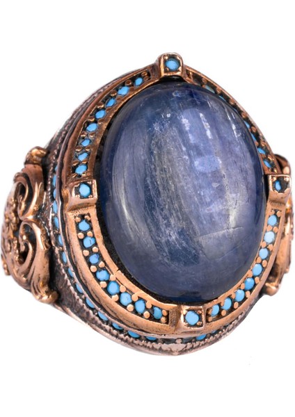 925 Ayar Gümüş Yüzük, Doğal Kyanit Taşı ile El Yapımı Erkek Yüzük, Vintage Tasarım