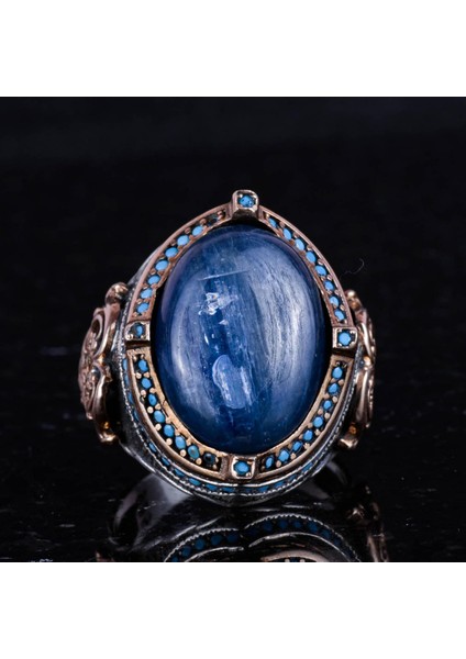 925 Ayar Gümüş Yüzük, Doğal Kyanit Taşı ile El Yapımı Erkek Yüzük, Vintage Tasarım fırsatları