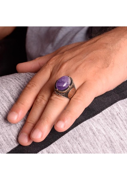 Doğal Ametist Taşlı Yüzük, Süleyman Mührü Yüzüğü - Spiritüel 925K Katı Gümüş Erkek Yüzüğü modelleri