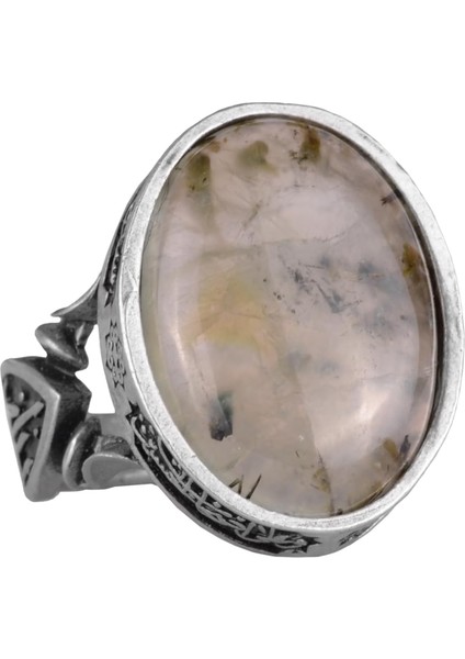 Doğal Prehnit Yeşim Taşı Yüzük - El Yapımı 925 Ayar Gümüş Yüzük - Bilgelik, Koruma ve Ruhsallığın Sembolü