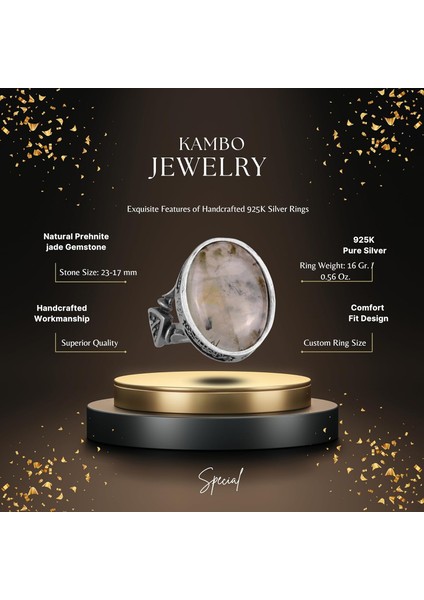 Doğal Prehnit Yeşim Taşı Yüzük - El Yapımı 925 Ayar Gümüş Yüzük - Bilgelik, Koruma ve Ruhsallığın Sembolü fiyatları