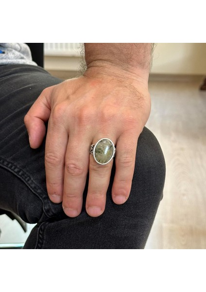 Doğal Prehnit Yeşim Taşı Yüzük - El Yapımı 925 Ayar Gümüş Yüzük - Bilgelik, Koruma ve Ruhsallığın Sembolü modelleri