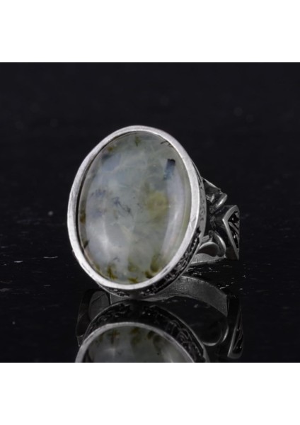 Doğal Prehnit Yeşim Taşı Yüzük - El Yapımı 925 Ayar Gümüş Yüzük - Bilgelik, Koruma ve Ruhsallığın Sembolü indirimleri