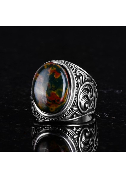 Doğal Yeşil Kan Taşı Yüzük - 925 Ayar Sterling Gümüş Yüzük Erkekler Için, Farklı Yüzük modelleri