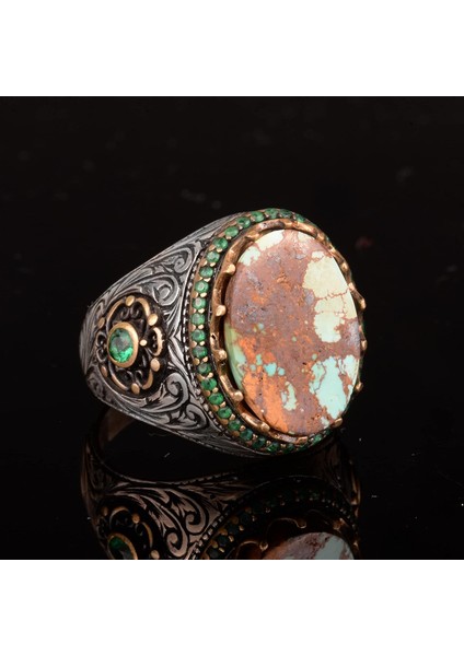 Erkekler Için El Yapımı Doğal Arizona Turkuaz Taş Yüzük, 925 Ayar Gümüş Yüzük, Sultan Yüzüğü (Model-11) fırsatları