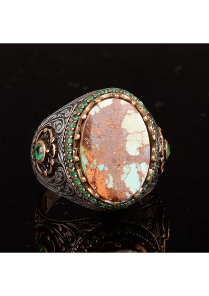 Erkekler Için El Yapımı Doğal Arizona Turkuaz Taş Yüzük, 925 Ayar Gümüş Yüzük, Sultan Yüzüğü (Model-11) indirimleri