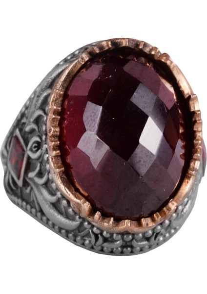 Doğal Taş Yüzük - El Yapımı 925 Ayar Gümüş Yüzük - El Yapımı Yüzük (Granat)