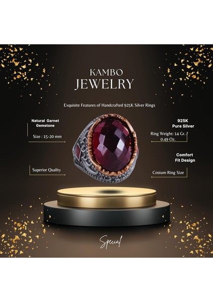 Doğal Taş Yüzük - El Yapımı 925 Ayar Gümüş Yüzük - El Yapımı Yüzük (Granat) fiyatları