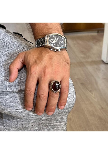 Doğal Taş Yüzük - El Yapımı 925 Ayar Gümüş Yüzük - El Yapımı Yüzük (Granat) modelleri