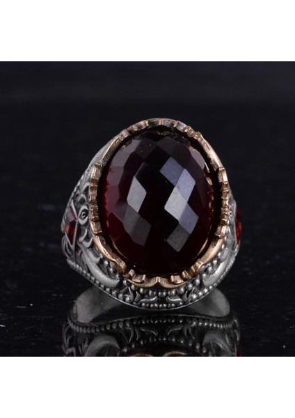 Doğal Taş Yüzük - El Yapımı 925 Ayar Gümüş Yüzük - El Yapımı Yüzük (Granat) fırsatları