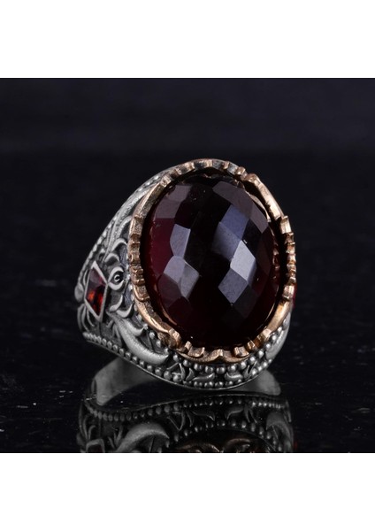 Doğal Taş Yüzük - El Yapımı 925 Ayar Gümüş Yüzük - El Yapımı Yüzük (Granat) indirimleri