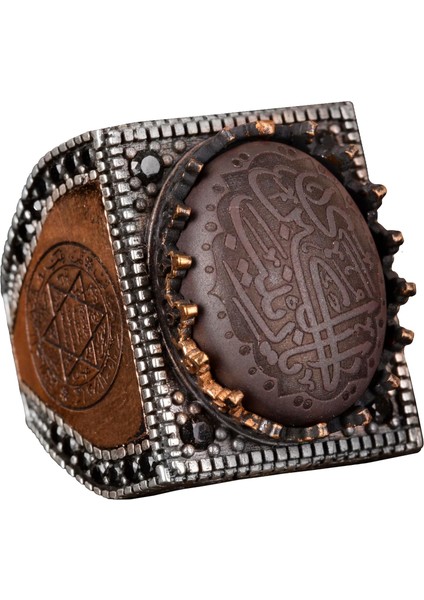 Doğal Hematit Taş Yüzük, 925 Ayar Sert Gümüş Erkek Yüzük, Islami Yüzük, El Yapımı Yüzük