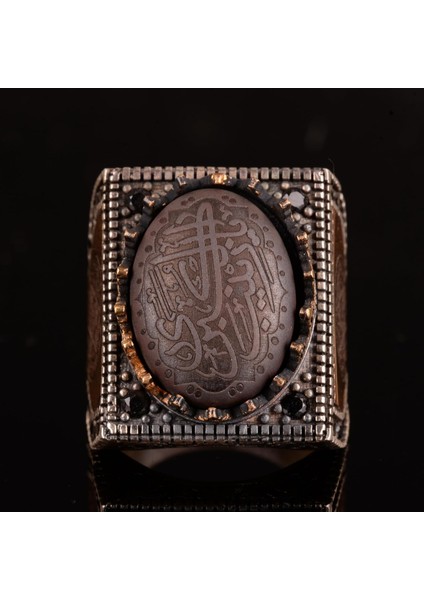 Doğal Hematit Taş Yüzük, 925 Ayar Sert Gümüş Erkek Yüzük, Islami Yüzük, El Yapımı Yüzük fiyatları