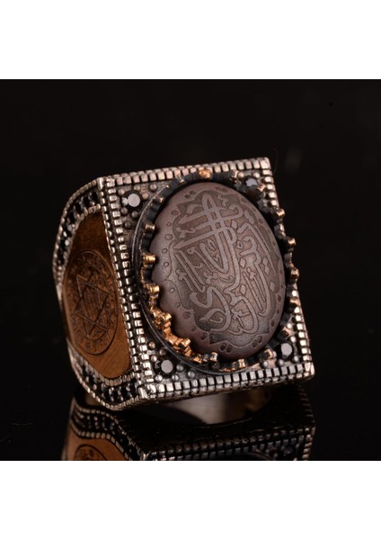 Doğal Hematit Taş Yüzük, 925 Ayar Sert Gümüş Erkek Yüzük, Islami Yüzük, El Yapımı Yüzük fırsatları