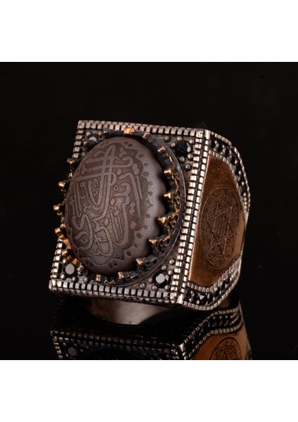 Doğal Hematit Taş Yüzük, 925 Ayar Sert Gümüş Erkek Yüzük, Islami Yüzük, El Yapımı Yüzük indirimleri