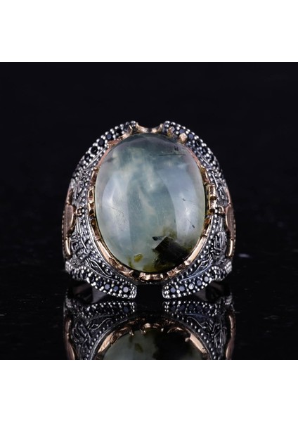 925 Ayar Katı Gümüş Erkek Yüzük, Cami Prehnit Taşlı Yüzük, El Yapımı Şıklık modelleri