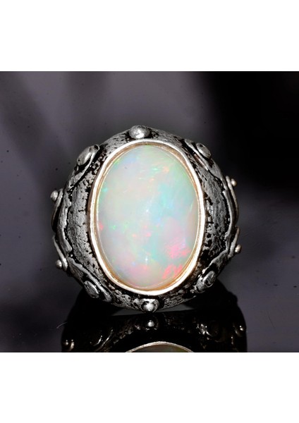 Avustralya Opal Taşlı Yüzük, 11.15 Karat, Bizans Yüzüğü, 925 Ayar Gümüş Yüzük indirimleri