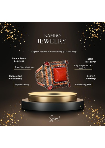 Doğal Kırmızı Akik Taş Yüzük - Gümüş Erkek Sultan Yüzüğü fiyatları