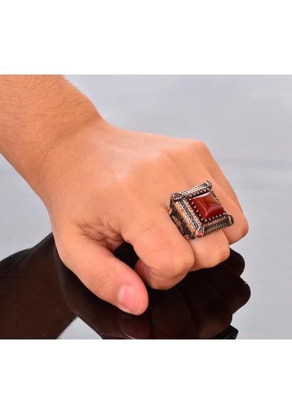 Doğal Kırmızı Akik Taş Yüzük - Gümüş Erkek Sultan Yüzüğü modelleri