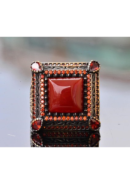 Doğal Kırmızı Akik Taş Yüzük - Gümüş Erkek Sultan Yüzüğü fırsatları