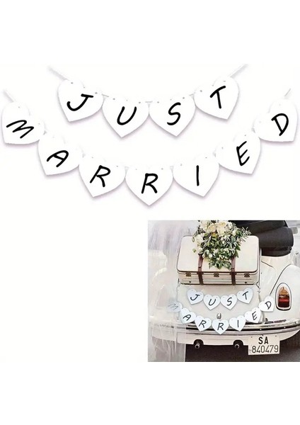 Kalpli Just Married Düğün Banner Afişi Kına Gecesi Bride To Be Bekarlığa Veda Süsü 11PARÇA modelleri