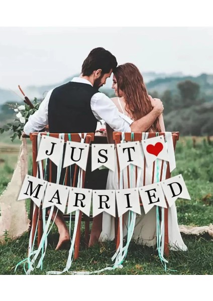 Dev Just Married Düğün Banner Afişi Kına Gecesi Bride To Be Bekarlığa Veda Süsü Kalın Karton 12PARÇA