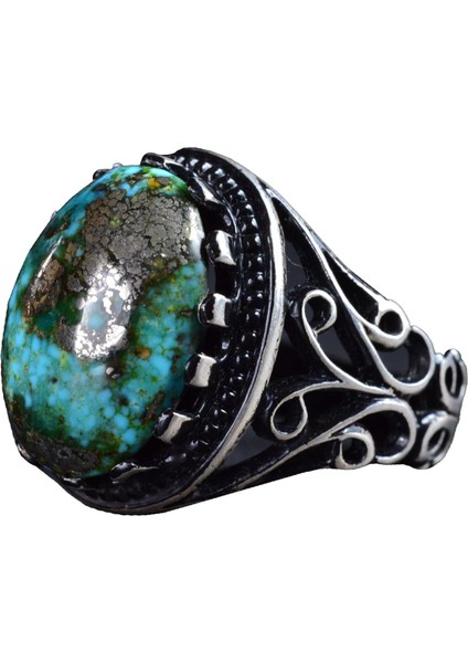 Arizona Turkuaz Taşlı Yüzük - Ayar Gümüş Erkek Yüzüğü