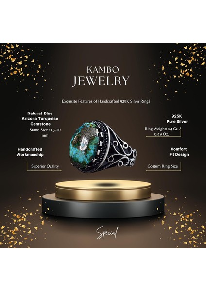 Arizona Turkuaz Taşlı Yüzük - Ayar Gümüş Erkek Yüzüğü fiyatları