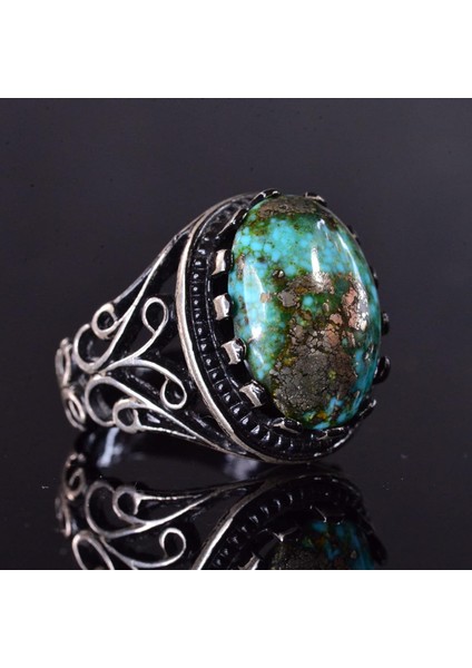 Arizona Turkuaz Taşlı Yüzük - Ayar Gümüş Erkek Yüzüğü fırsatları