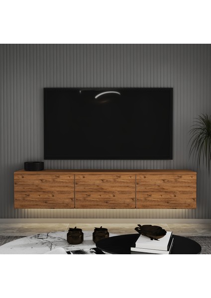 T0020 Alston 3 Kapaklı Duvara Monte Tv Ünitesi – LED Işıklı, Modern Tasarım, 160 cm