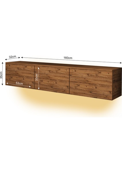 T0020 Alston 3 Kapaklı Duvara Monte Tv Ünitesi – LED Işıklı, Modern Tasarım, 160 cm indirimleri