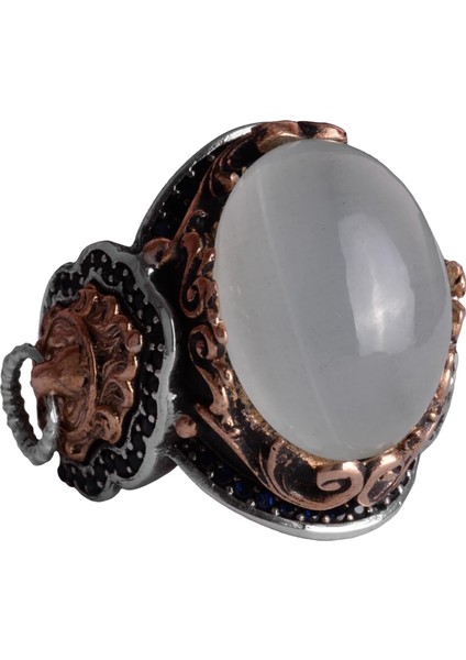 El Yapımı Aslan Cabochon Akuamarin Taş Yüzük, Hayvan Gümüş Yüzük - Sakin 925K Sert Gümüş Erkek Yüzük - Şeffaflık ve Sakin Tasarım