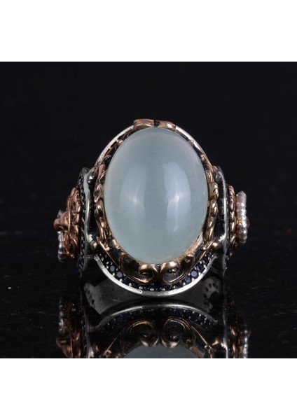 El Yapımı Aslan Cabochon Akuamarin Taş Yüzük, Hayvan Gümüş Yüzük - Sakin 925K Sert Gümüş Erkek Yüzük - Şeffaflık ve Sakin Tasarım fırsatları