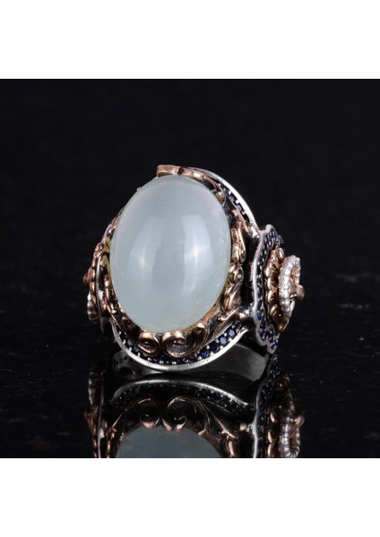 El Yapımı Aslan Cabochon Akuamarin Taş Yüzük, Hayvan Gümüş Yüzük - Sakin 925K Sert Gümüş Erkek Yüzük - Şeffaflık ve Sakin Tasarım indirimleri