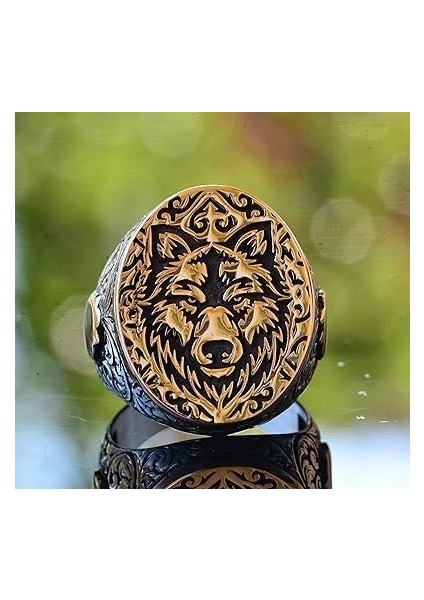 925K Katı Gümüş Erkek Kurt Yüzüğü - Gotik Burç Hayvan Tasarımı, El Yapımı Takı (Özelleştirilebilir) fırsatları