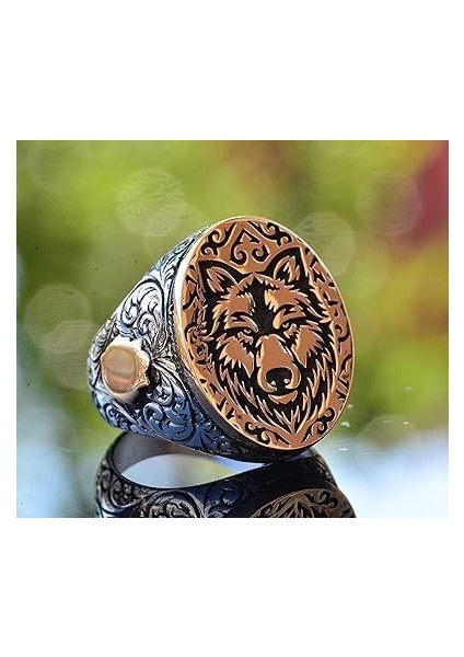 925K Katı Gümüş Erkek Kurt Yüzüğü - Gotik Burç Hayvan Tasarımı, El Yapımı Takı (Özelleştirilebilir) indirimleri