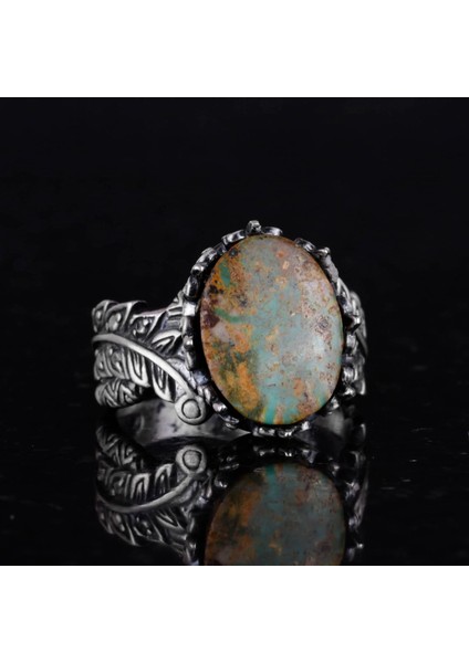 Doğal Arizona Turkuaz Taş Yüzük, 925 Ayar Gümüş Yüzük, Minimalist El Yapımı Yüzük (Stil-11) indirimleri