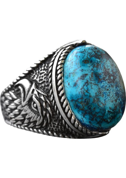 Doğal Arizona Turkuaz Taş Yüzük - 925 Ayar Gümüş Erkek Kartal Yüzüğü - Günlük Kullanım ve Özel Etkinlikler Için Ideal (Stil-1)