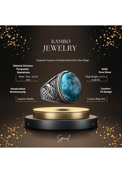 Doğal Arizona Turkuaz Taş Yüzük - 925 Ayar Gümüş Erkek Kartal Yüzüğü - Günlük Kullanım ve Özel Etkinlikler Için Ideal (Stil-1) fiyatları