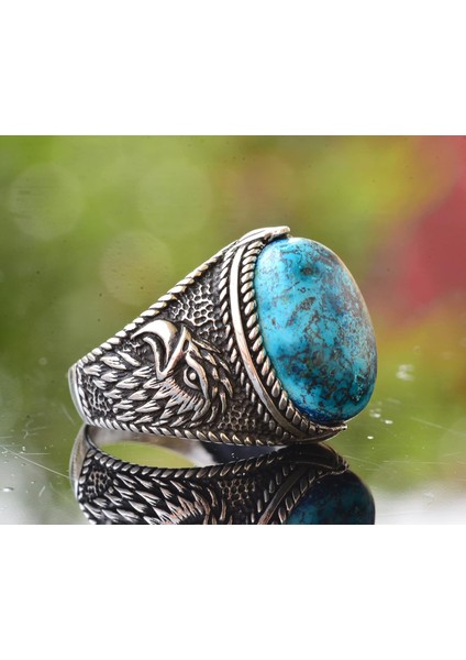 Doğal Arizona Turkuaz Taş Yüzük - 925 Ayar Gümüş Erkek Kartal Yüzüğü - Günlük Kullanım ve Özel Etkinlikler Için Ideal (Stil-1) fırsatları